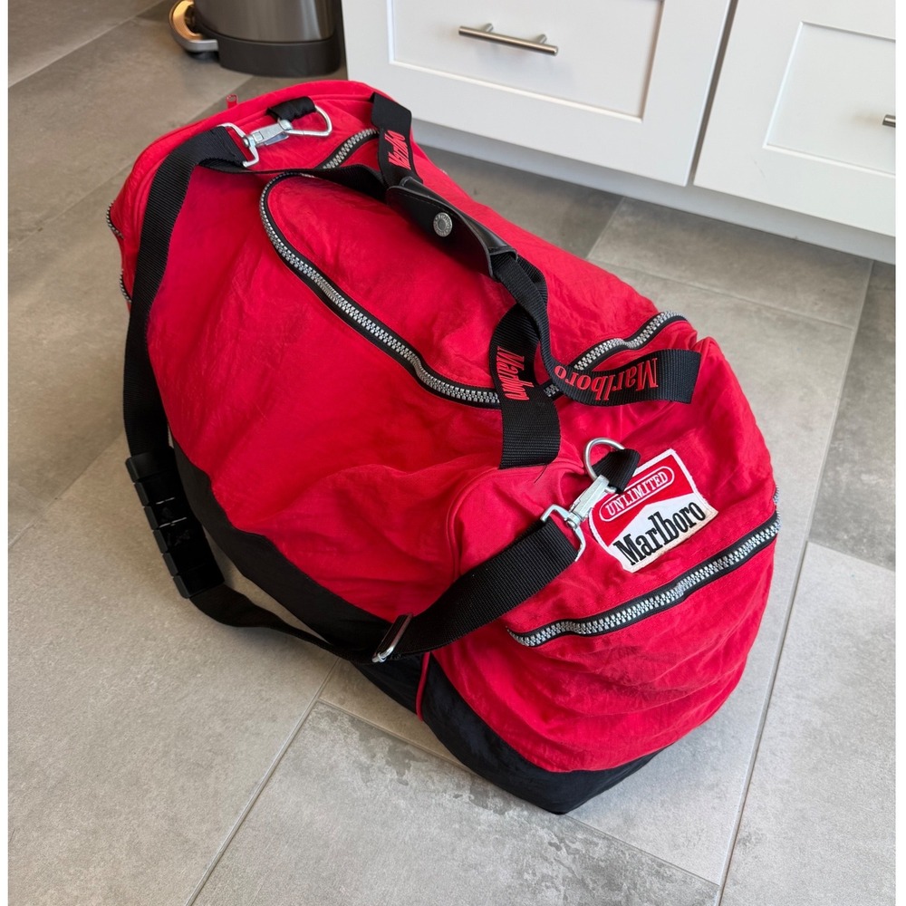 Vintage Marlboro Unlimited Red Black Duffle Backpack Bag 90s Travel Gym